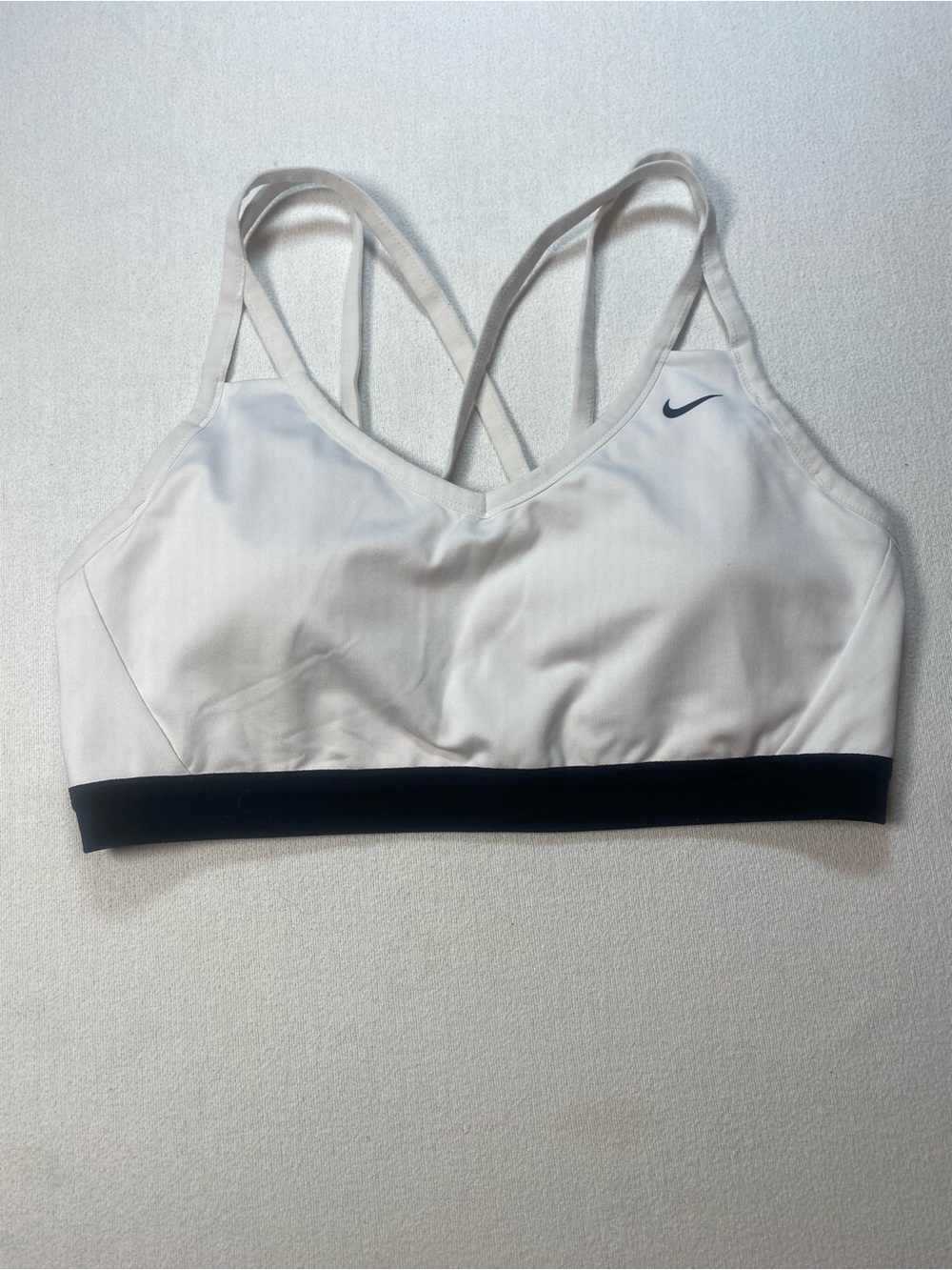 Nike White Cross-Back Sports Bra with Black Band